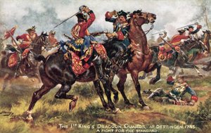 The Kings Horse, nyní 1. (královská) dragounská garda, bitva u Dettingenu, červen 1743 od Henry A. Payne