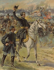 Generál Hooker v bitvě u Chancellorsville, Virginie, americká občanská válka, 3. května 1863 (chromolitho) od Henry Alexander (after) Ogden