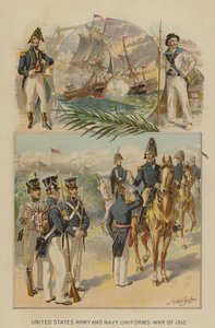 Uniformy armády a námořnictva Spojených států - válka 1812 (chromolitho)