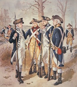 Pěchotní uniformy (americké) kontinentální armády 1779-83 (akvarel na papíře)