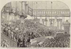 Mírový kongres v Exeter Hall, Sir David Brewster, prezident, čte inaugurační projev
