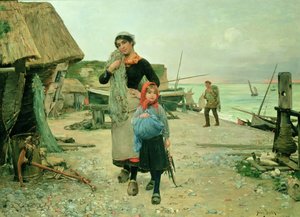 Rybáři se vracejí se svými sítěmi, Etretat od Henry Bacon