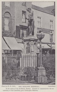 Památník dramatika a básníka Christophera Marlowa, Buttermarket, Canterbury, Kent (č/b foto) od Henry Beauchamp Collis