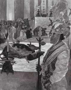 Obětování v konfuciánském chrámu (litografie) od Henry Charles Seppings Wright