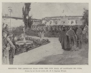 Vyvěšení americké vlajky nad radnicí v Santiagu de Cuba od Henry Charles Seppings Wright