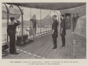 Lord Rosebery přichází na palubu HMS Caesar v Neapoli, na cestě na Maltu, aby se setkal s lordy admirality od Henry Charles Seppings Wright