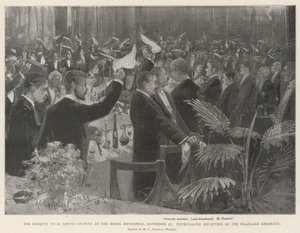 Banket pro M Santos Dumont v hotelu Metropole, 25. listopadu, nadšené přijetí brazilského aeronauta od Henry Charles Seppings Wright