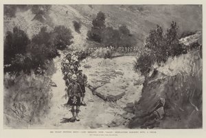 The Indian Frontier Rising, Camp Sheranni, Tochi Valley, Highlanders pochodující dolů Defile od Henry Charles Seppings Wright
