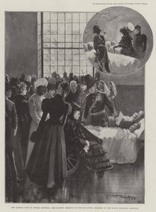 Návštěva královny v nemocnici Netley, Její Veličenstvo mluví s vojínem Leverem, zraněno při indické pohraniční kampani od Henry Charles Seppings Wright