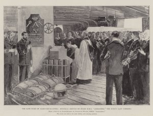 Zesnulý vévoda Sasko-Kobursko-Gothajský, vzpomínkový obřad na palubě HMS Alexandra, vévodovo poslední velení od Henry Charles Seppings Wright