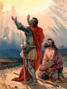 "Christian, poutník z titulu, klečí v úžasu, když on a jeho společník dorazí na dohled Svatého města." od Henry Courtney Selous