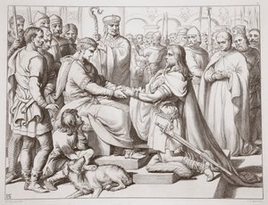 Jak Hereward přišel ke králi, ilustrace z Herewarda Velikého od Charlese Kingsleyho, hospoda. 1870, vyryl C.G. Lewis (rytina ocelového plechu) od Henry Courtney Selous