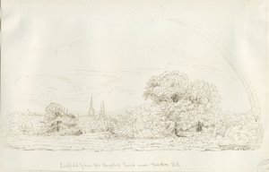 Lichfield - Severní pohled (vzdálený): kresba perem, nd [1788-1855] (kresba) od Henry Curzon Allport