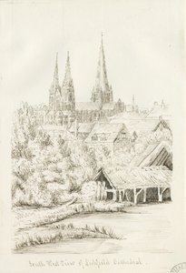 Katedrála Lichfield – pohled na jihozápad: kresba perem, nd [?1788-1855] (kresba)