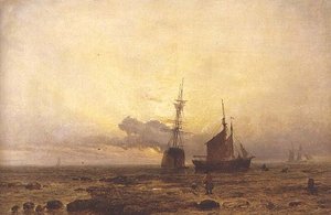 Pobřežní scéna, večer od Henry Dawson