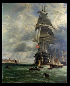 H.M.S. Svatý Vincent na jejím kotvišti u vchodu do Haslar Creek, Portsmouth, 1868 od Henry Dawson