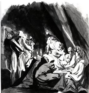 Smrt kardinála Beauforta, ilustrace ze Shakespearova ‚Henry VI‘, 1772 (pero, inkoust a mytí na papíře) od Johann Heinrich Füssli