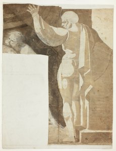 Mužská postava se zdviženou levou paží při pohledu zezadu a fragment starého muže od Johann Heinrich Füssli