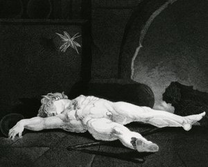 Puck Basking Asleep Before the Country Hearth, vyrytý Moses Haughton Jr. od Johann Heinrich Füssli