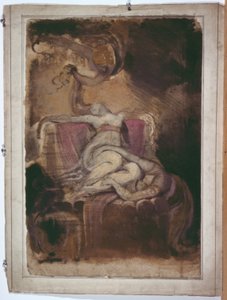 Skica k "Dido na pohřební hranici" (recto); erotická skica muže a ženy (verso)