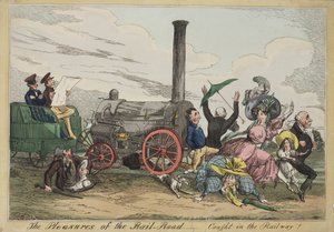 The Pleasures of the Rail Road - Caught in the Railway!, kolem 1840 (ručně kolorovaný lept)