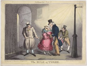 Pravidlo tří, deska 7 z Aritmetiky, 1822 (ručně kolorovaný lept)