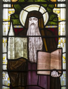 Cambridge, Trinity College, Heaton Butler & Bayne, Henry Holiday, Hieronymus, 1870, adaptováno od Carla Almquista od Henry Holiday