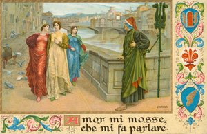 Italský básník Dante Alighieri a Beatrice Portinari (chromolitho)