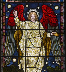 Kirkstall, St Stephen, Heaton Butler & Bayne, Henry Holiday, The Memory of the Just is Blessed detail, Proverbs Chapter 10, Verse 7, c.1870 od Henry Holiday
