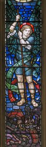 Yeovil, St John The Baptist, Lowndes & Drury, Henry Holiday, Archanděl St Michael & Dragons, 1917-18 od Henry Holiday