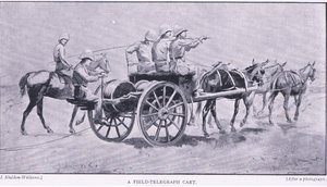Polní telegrafní vozík, z knihy After Pretoria: The Guerilla War vydané Harmsworth Bros Limited, 1901. od Henry Inglis Jodrel Sheldon Williams