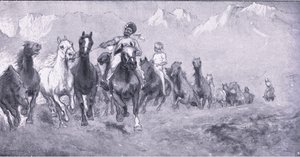 Indičtí kuli berou remounty na Stellens bosch, z After Pretoria: The Guerilla War vydané Harmsworth Bros Limited, 1901 od Henry Inglis Jodrel Sheldon Williams