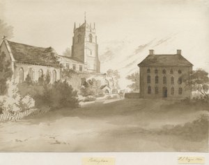 Pattingham Church and Vicarage House: sépiová kresba, 1844 od Henry James Noyes