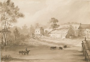 Trysull Mill: sépiová lavírovaná kresba