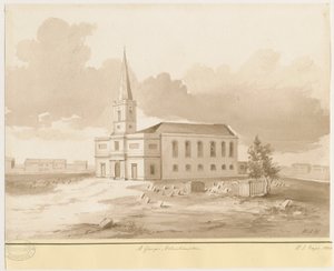 Wolverhampton - Kostel sv. Jiří: sépiová kresba, 1844