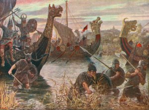 Dánský nájezd (barevná litografie) od Henry Justice Ford
