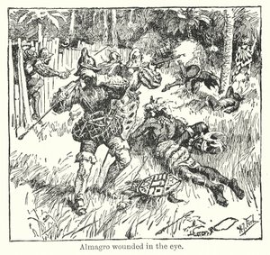 Almagro zraněný v oku (litografie) od Henry Justice Ford