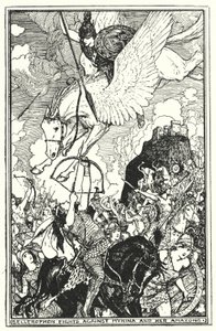 Bellerophon bojuje proti Myrině a jejím Amazonkám (litho) od Henry Justice Ford