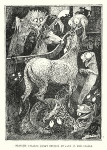 Blanche vypráví Jane ve stáji strašidelné příběhy (rytina) od Henry Justice Ford