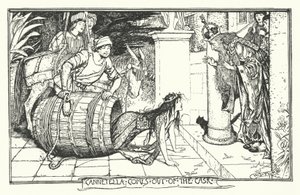 Cannetella vychází ze sudu (rytina) od Henry Justice Ford