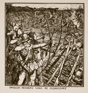 Anglická lukostřelba vítězí v Agincourt, ilustrace z 