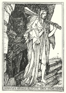 Héraklés přivádí Alkéstis zpět z Hádu (litho) od Henry Justice Ford