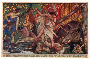 Jak Atalanta a Meleager zabili divočáka z Caledonu (barva litho) od Henry Justice Ford