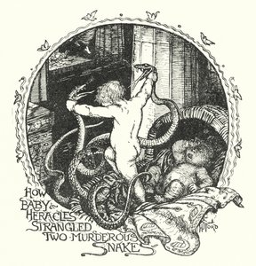 Jak Baby Herakles uškrtil dva vražedné hady (litho) od Henry Justice Ford