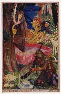Jak se z chlapce stane beránek: čarodějnice stáhne Pulgu ze stromu (barva litho) od Henry Justice Ford