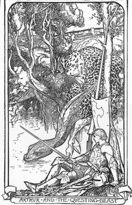 Král Artuš a pátrající bestie Ilustrace HJ Forda (1860-1940) z „Knihy romantiky“ 1902 Soukromá sbírka od Henry Justice Ford