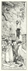 Malý John Wesley zachráněn před ohněm (litho) od Henry Justice Ford