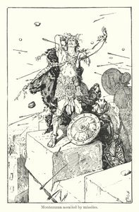Montezuma napaden střelami (rytina) od Henry Justice Ford