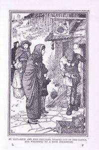 Svatá Alžběta a její děti, vyvrácená z hradu a přivítána chudým hostinským, 1912 od Henry Justice Ford