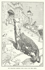 Svatý František přináší vlka do města (litho) od Henry Justice Ford